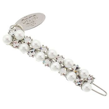 Cara - Pearl & Princess Cut Crystal Double Line Clip - White Pearl & White Diamond (1)