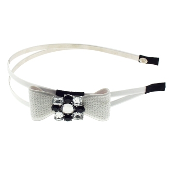 Cara - Sequin Bow Double Arch Headband - White (1)