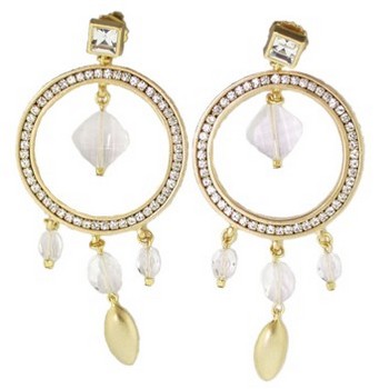Christopher Roca - Circle Chandelier Pierced Earrings - Gold Metal w/Crystals