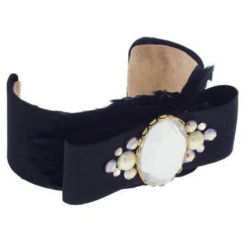 Lily Posh - Thin Satin Black Feather Cuff with Bow