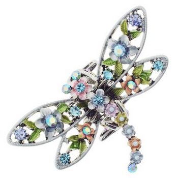 Karen Marie - Whimsical Garden - Crystal & Flower Dragonfly Claw - Light Blue (1)