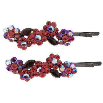 Karen Marie - Austrian Crystal Flower Hairpins - Red (2)