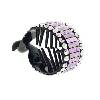 HB HairJewels - Lucy Collection - Disco Striped Pony Wrap - Grape & Silver (1)