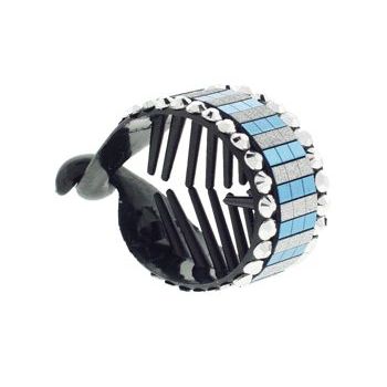 HB HairJewels - Lucy Collection - Disco Striped Pony Wrap - Blue Raspberry & Silver (1)