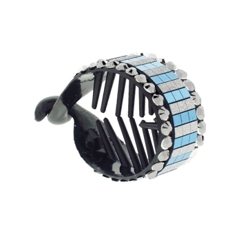 HB HairJewels - Lucy Collection - Disco Striped Pony Wrap - Blue Raspberry & Pewter (1)