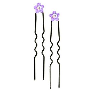 Karen Marie - Austrian Crystal Flower French Hairpins - Amethyst w/Black (2)