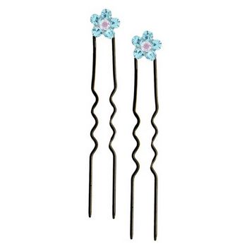 Karen Marie - Austrian Crystal Flower French Hairpins - Aqua w/Black (2)