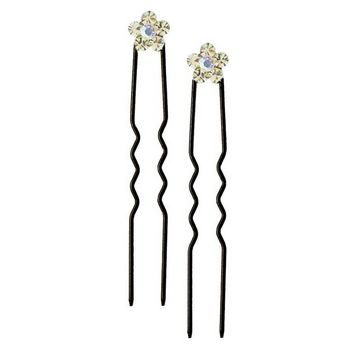 Karen Marie - Austrian Crystal Flower French Hairpins - Citrine w/Black (2)