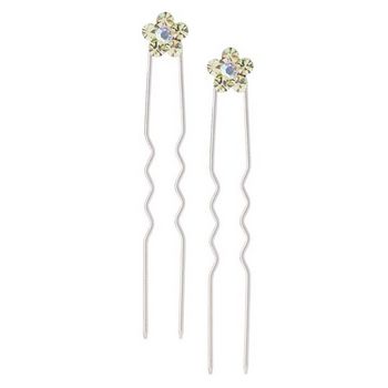 Karen Marie - Austrian Crystal Flower French Hairpins - Citrine w/Silver (2)