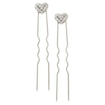 Karen Marie - Austrian Crystal Heart French Hairpins - White w/Silver (2)