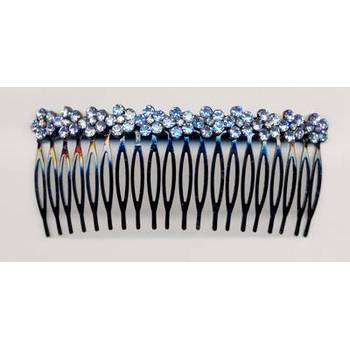 Crystal Comb W/ Blue Flowers - 4 1/4inch