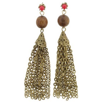 Gerard Yosca - Coral Stone Earrings w/Wood Bead (2 Earrings Per Set)