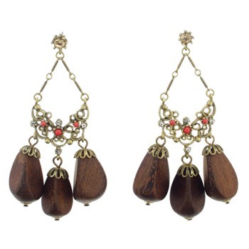Gerard Yosca - Coral Stone Earrings w/Wood Drops (2 Earrings Per Set) (All sales final on sale items.)