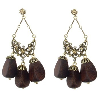 Gerard Yosca - Lt. Colorado Stone Earrings w/Wood Drops (2 Earrings Per Set) (All sales final on sale items.)