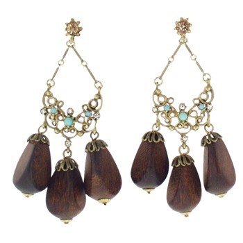 Gerard Yosca - Turquoise Stone Earrings w/Wood Drops (2 Earrings Per Set) (All sales final on sale items.)