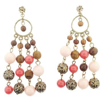 Gerard Yosca - Light & Dark Coral & Filigree Beads On Post (Set of 2 earrings)