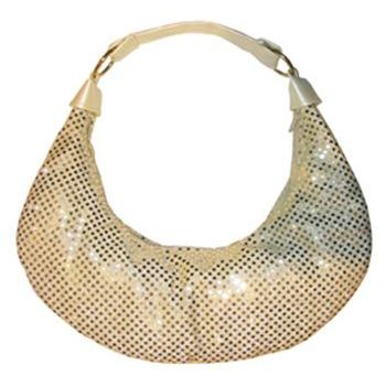 Amici Accessories - Gold Disco Dot Hobo with Ivory Metallic Strap and Sides