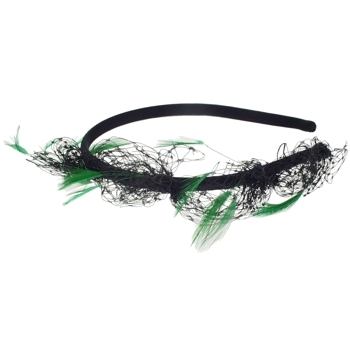 Nicole & Co. - Tulle & Feather Headband - Black & Green
