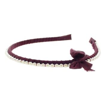 Stacey Lapidus - Pearl & Silk Headband - 1 Row w/Bow - Burgundy (1)