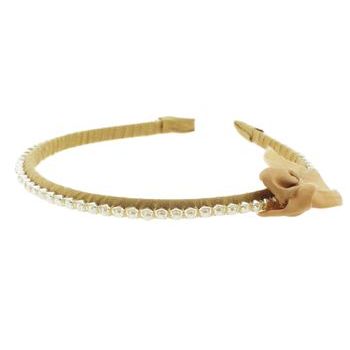 Stacey Lapidus - Pearl & Silk Headband - 1 Row w/Bow - Gold (1)