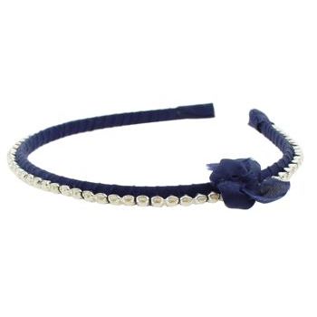 Stacey Lapidus - Pearl & Silk Headband - 1 Row w/Bow - Navy (1)