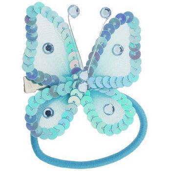 HB HairJewels - Hip Clips - Sequin Butterfly Pony Elastic & Clip - Baby Blue (1)