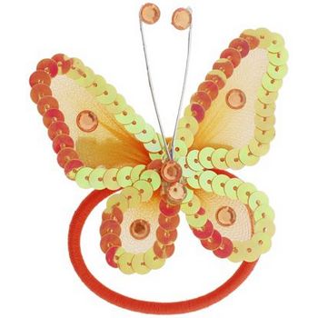 HB HairJewels - Hip Clips - Sequin Butterfly Pony Elastic & Clip - Tangerine (1)