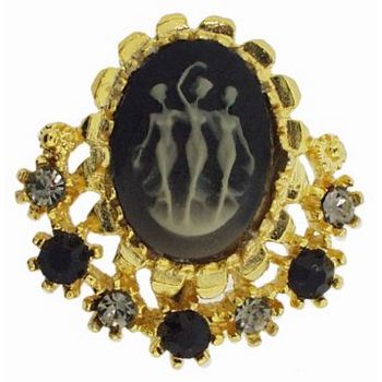 Alex and Ani - Black Cameo w/ Crystals Brooch in Gold Metal (1)