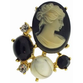 Alex and Ani - Vintage Inspired Cameo Brooch w/Stones & Crystals - Black (1)