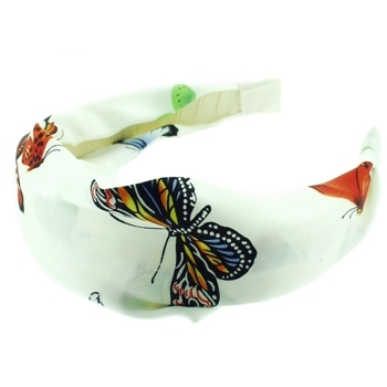Head Dress - Silk Charmeuse Pucci Inspired Headband - Soft White w/Butterflies (1)