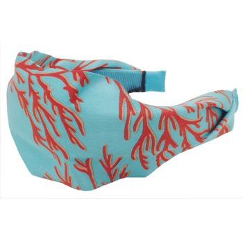 Head Dress - Silk Charmeuse Headband - Turquoise w/Coral Pattern (1)