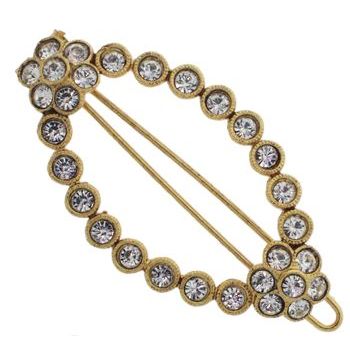 Linda Levinson - Oval Brooch Hairclip - Gold w/White Diamond Crystals (1)