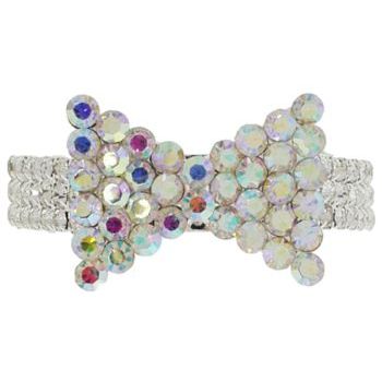 Bijoux Designs - Brilliant White Crystal Hued Bow Tie Pony Barrette - Silver Hue (1)