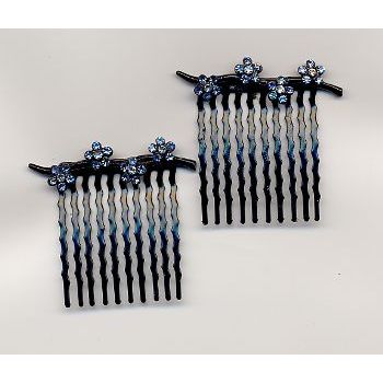 Set of 2 Austrian Crystal Blue Flower Combs