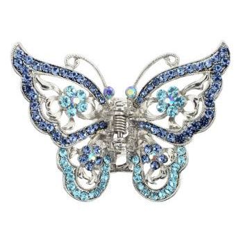 Karen Marie - Four Crystal Flower Butterfly Jaw Clip - Blue & Aqua Blue