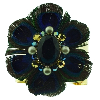 Lily Posh - Gold Plated Cuff w/Peacock Feather - Emerald (1)