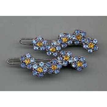 Rhinestone Jeweled Flower Hair Barrette - Blue