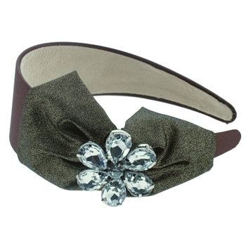 Juko - Metallic Bow w/Crystal Flower Brooch Headband - Brown (1)