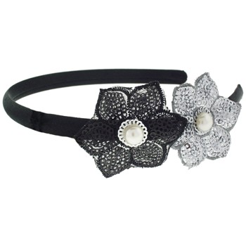 Karina - Black Headband with Black and Silver Sequin Flowers