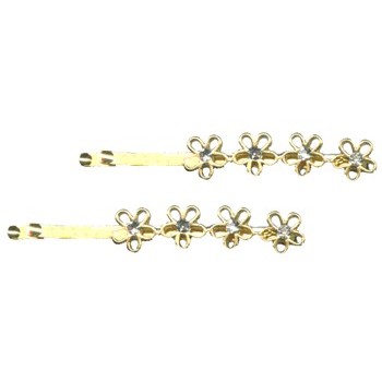 Karina - Gold Flowers w/Crystal Bobby Pins (1) - All Sales Final