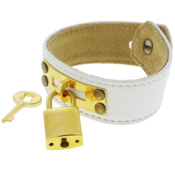 Karen Marie - Leather Cuff Bracelet - White with Heart Gold Padlock/Key