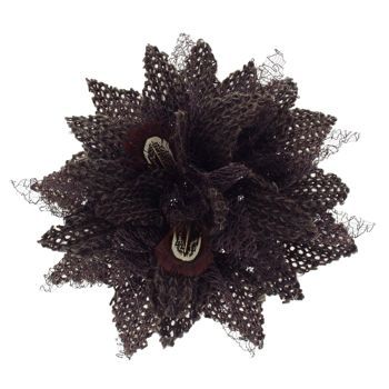 Karen Marie - Le Fleur Collection - Wool Flower w/Peacock Feathers - Dark Chocolate  (1)
