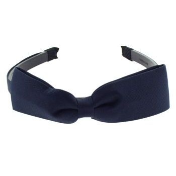 Karen Marie - Grosgrain Ribbon Headband w/Large Bow - Navy Blue (1)
