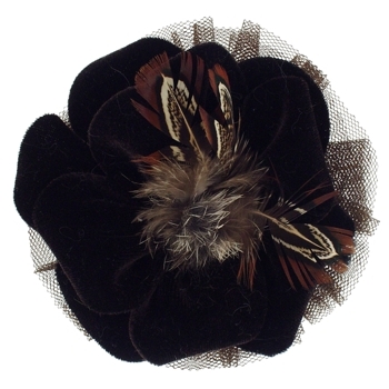 Karen Marie - Le Fleur Collection - Velvet Flower w/Peacock Feathers - Dark Chocolate  (1)