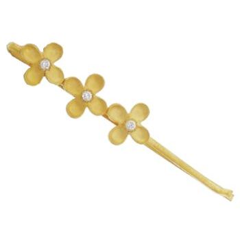 Kevia - 22k Gold - Triple Plum Flower and Crystal Bobby Pin