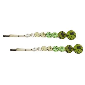 Karen Marie - Crystal Bobby Pins - Peridot/Silver (Set of 2)