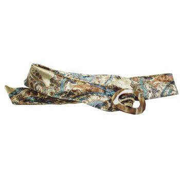 L. Erickson USA - Luxury Buckle Printed Velvet Belt - Aqua w/Caramel Horn - MEDIUM