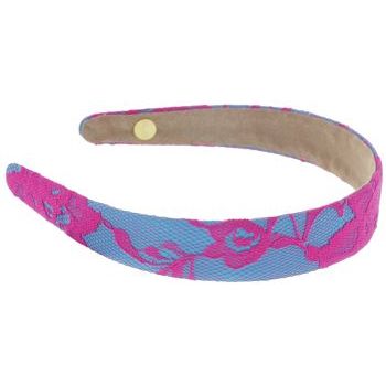 Lily Posh - Turquoise Satin Headband with Flowering Lace - Pink