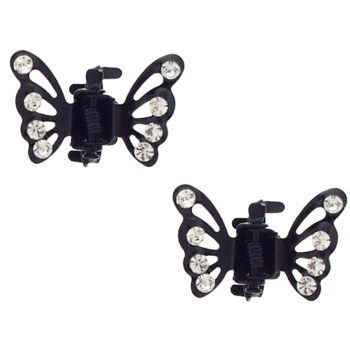 Karen Marie - Tiny Crystal Monarch Butterfly Claw - White  (Set of 2)