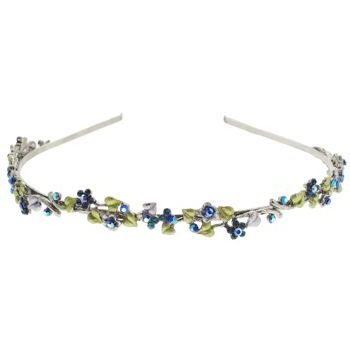 Medusa's Heirlooms - Enamel & Crystal Floral Vine Headband - Blue & Silver